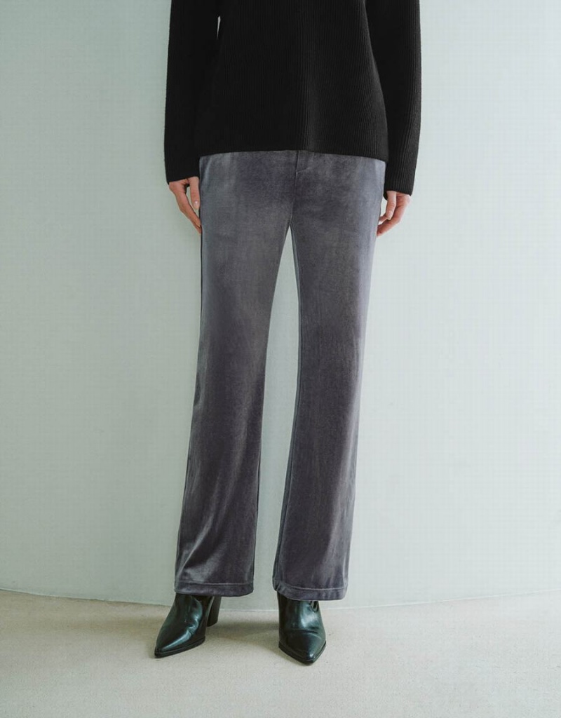 Pantalon Urban Revivo Tricoté Flare Femme Grise | UZT3489LJ