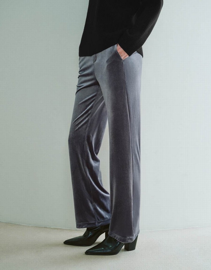 Pantalon Urban Revivo Tricoté Flare Femme Grise | UZT3489LJ