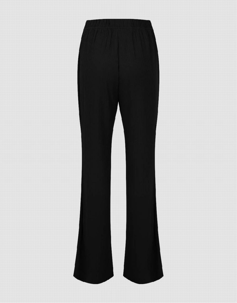Pantalon Urban Revivo Tricoté Flare Femme Noir | GYC8098ZN