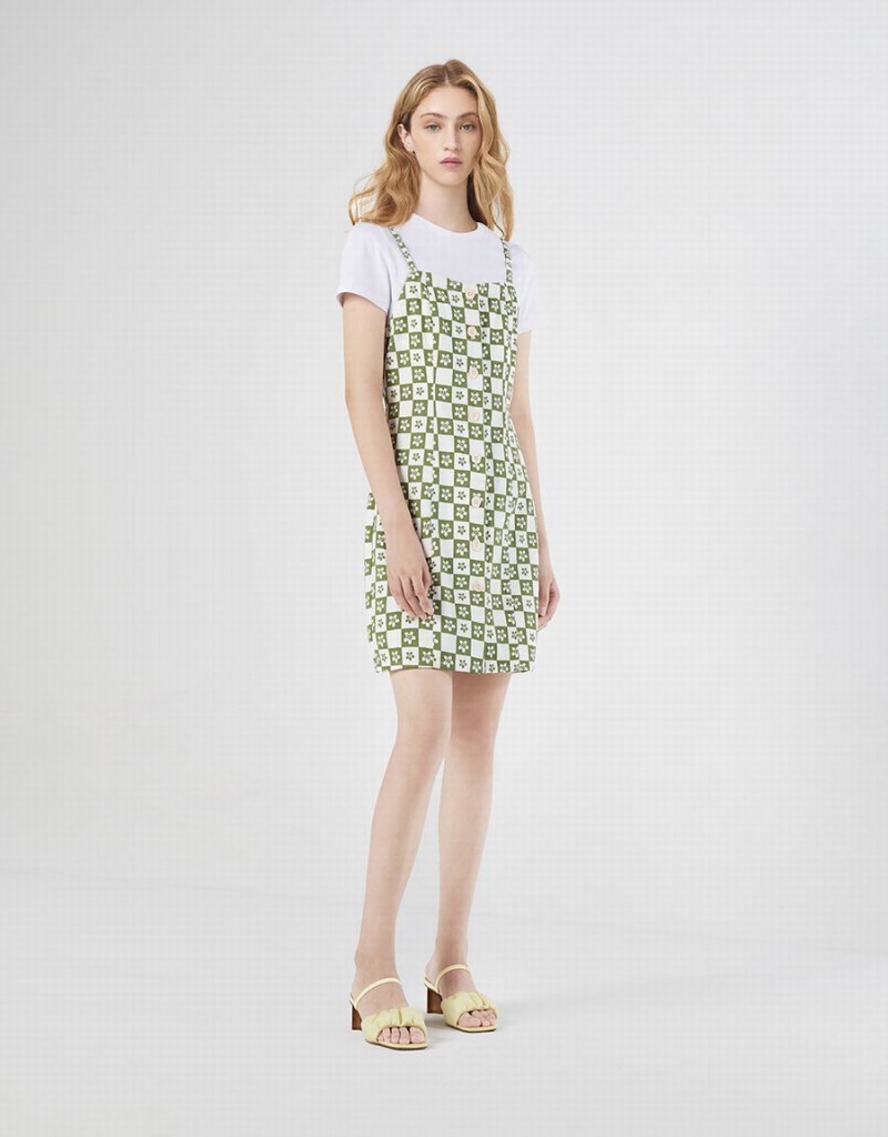 Peignoir Urban Revivo 2 In 1 Checkered Floral Denim Femme Vert | TAL7133ME