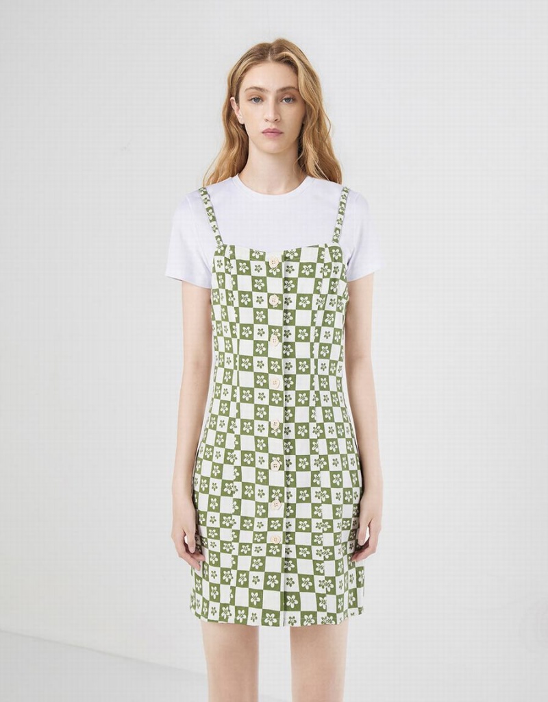 Peignoir Urban Revivo 2 In 1 Checkered Floral Denim Femme Vert | TAL7133ME