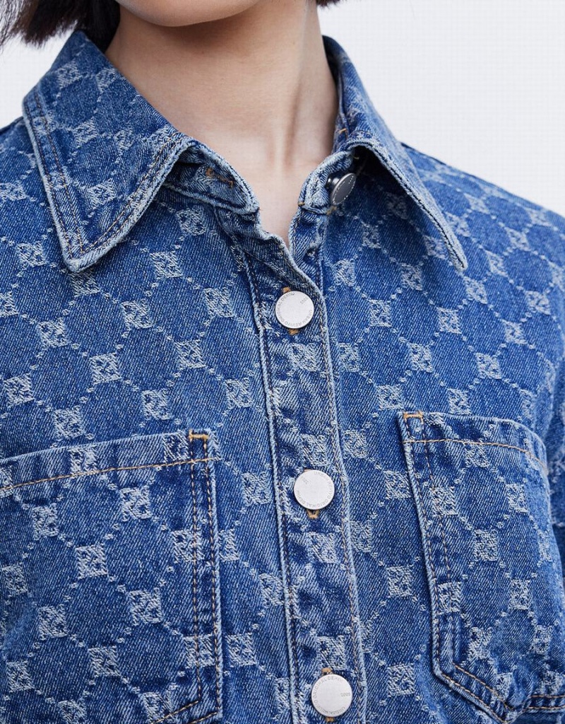Peignoir Urban Revivo Allover Jacquard Ruched Button Up Denim Femme Bleu | YOO5272CQ
