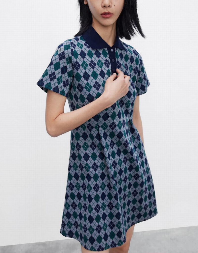 Peignoir Urban Revivo Argyle Printed A-Line Femme Vert | UAM8183XZ