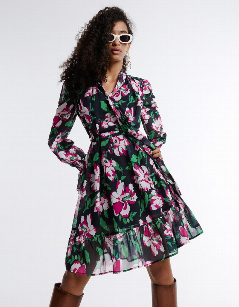 Peignoir Urban Revivo Belted Floral Chiffon Print Femme Grise | BUR3932GV