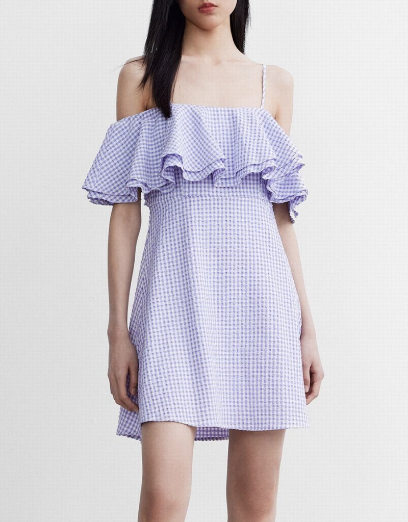 Peignoir Urban Revivo Checkered Ruffle Cami Femme Violette | ZUC8122XU
