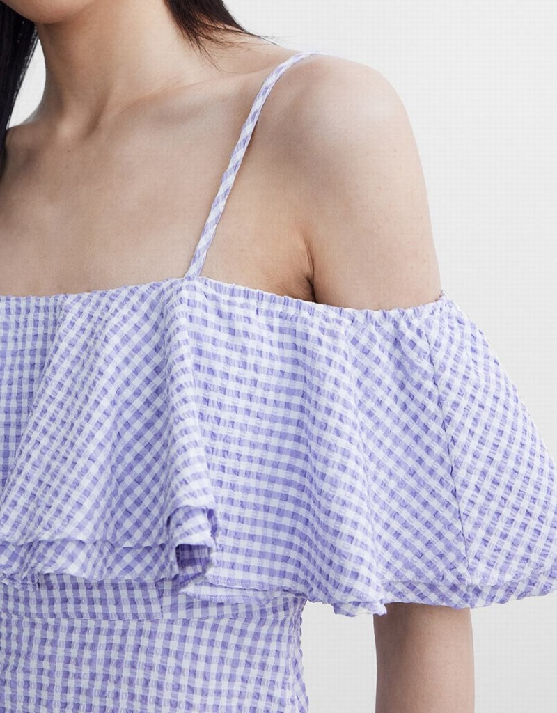 Peignoir Urban Revivo Checkered Ruffle Cami Femme Violette | ZUC8122XU