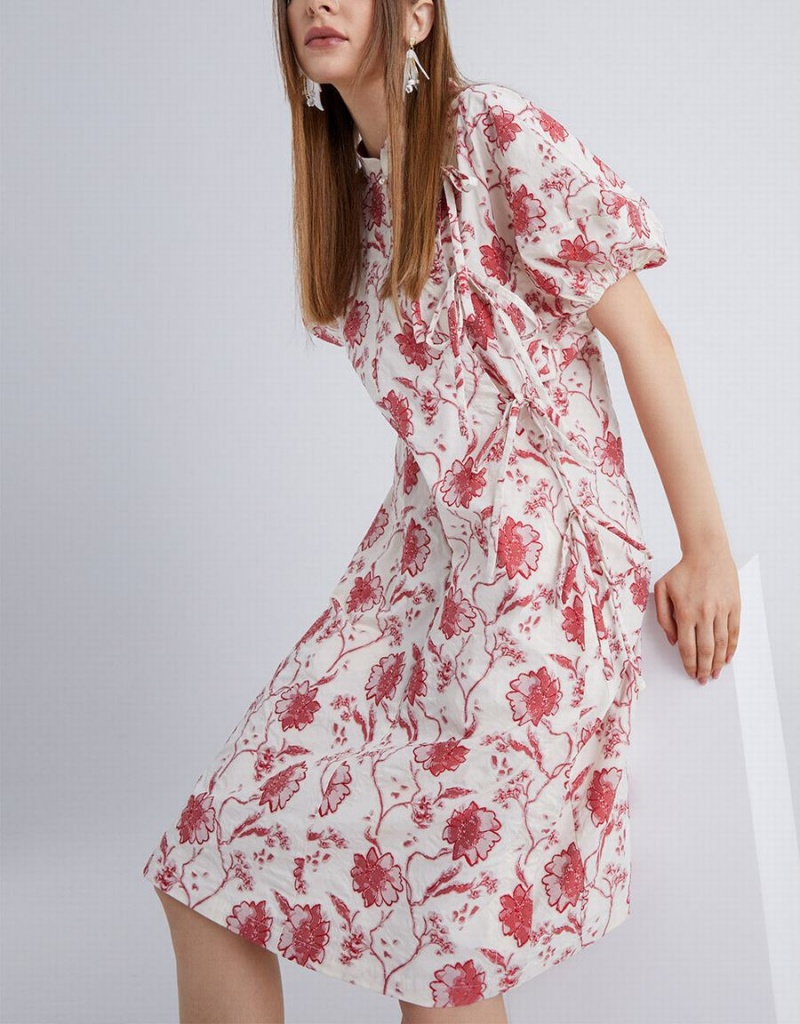 Peignoir Urban Revivo Chinese Style Floral Print Puff Sleeve Femme Blanche | HZZ8069JD