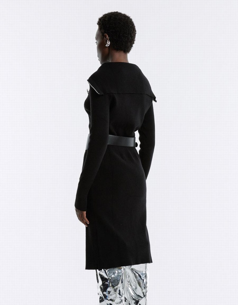 Peignoir Urban Revivo Contrast Stitch Tricoté Femme Noir | EGY9959QN