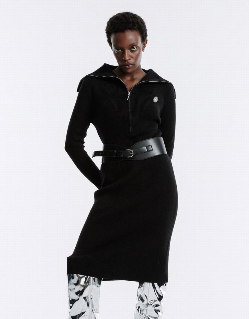 Peignoir Urban Revivo Contrast Stitch Tricoté Femme Noir | EGY9959QN