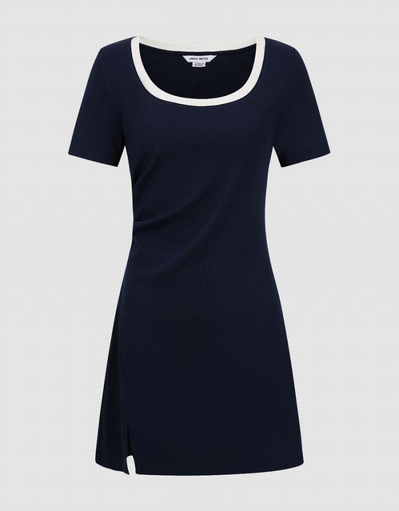Peignoir Urban Revivo Crew Neck Skater Femme Bleu | YKN843OI