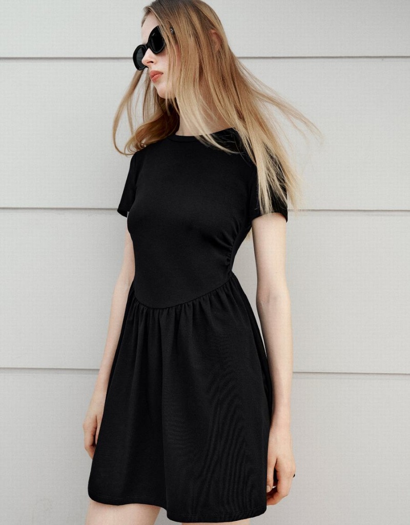 Peignoir Urban Revivo Crew Neck Skater Femme Noir | SAT2496IK