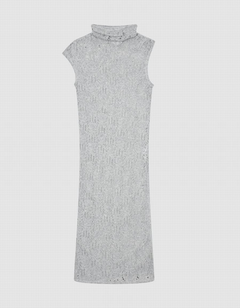 Peignoir Urban Revivo Crochet Sans Manches Turtle Neck Droit Femme Grise Clair | NIY9290TL