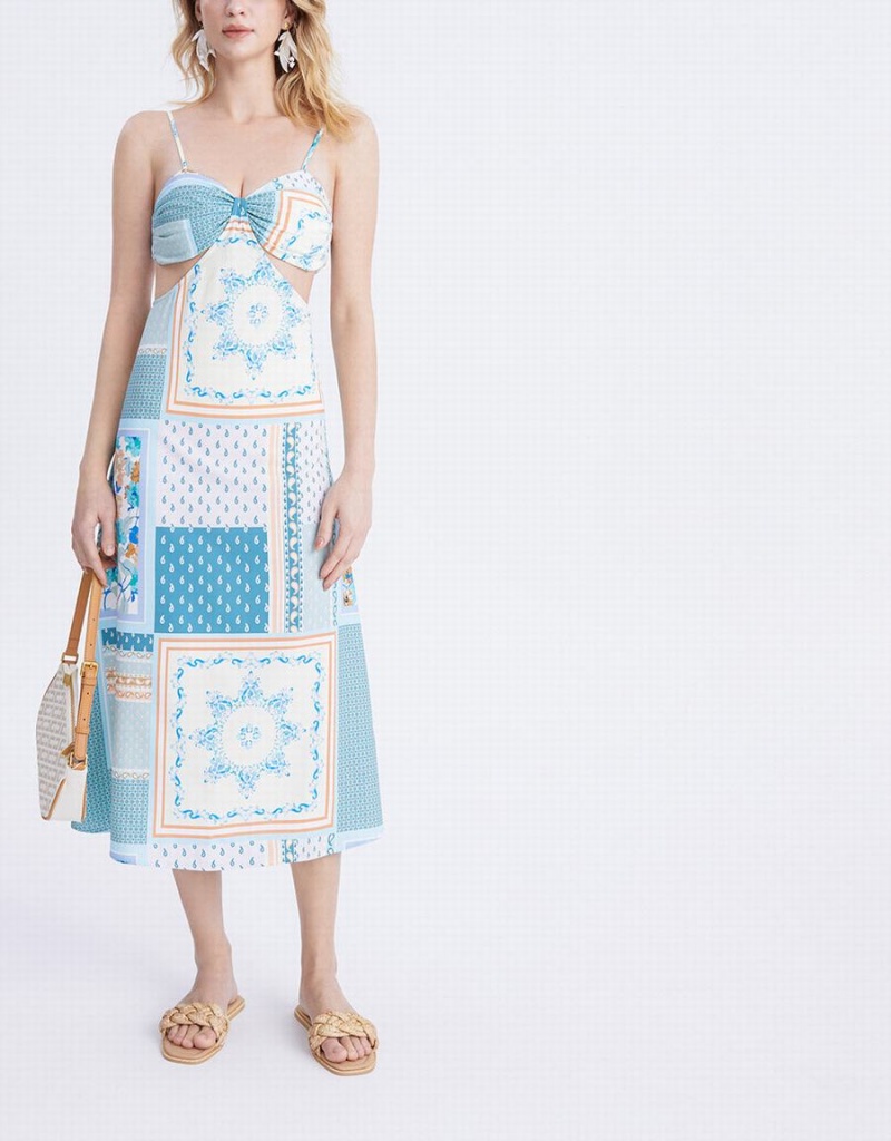 Peignoir Urban Revivo Cut Out Patchwork Midi Cami Femme Bleu | JRM7661DV