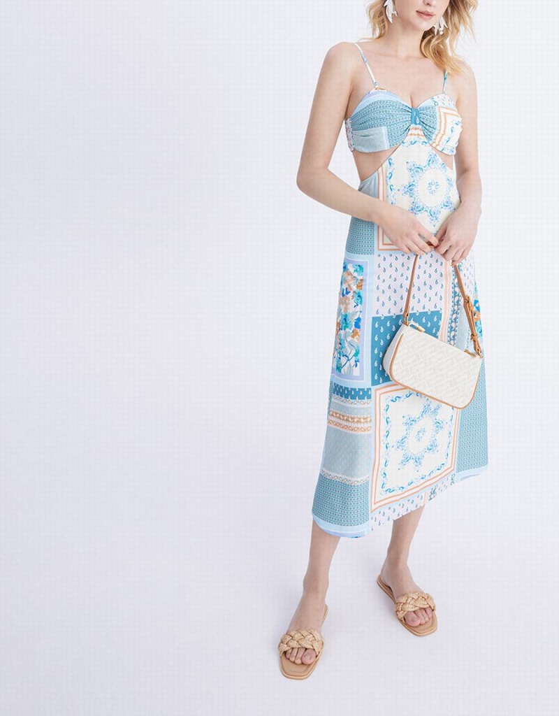Peignoir Urban Revivo Cut Out Patchwork Midi Cami Femme Bleu | JRM7661DV