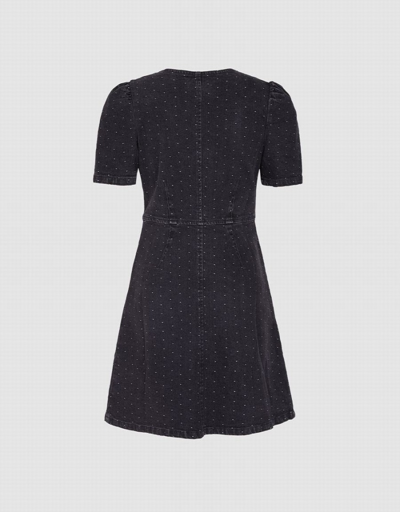 Peignoir Urban Revivo Cut Out Polka Dot Button Front Denim Femme Noir | HIO9069UR
