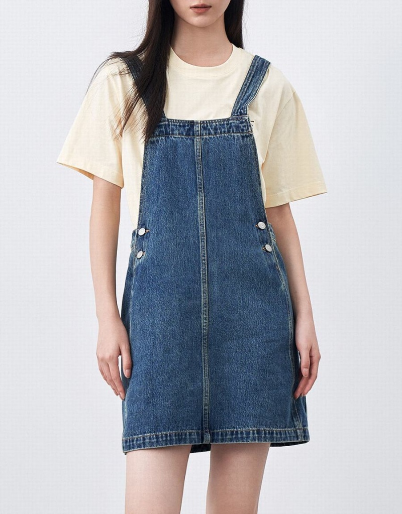 Peignoir Urban Revivo Denim Pinafore Femme Bleu | YFS827DJ