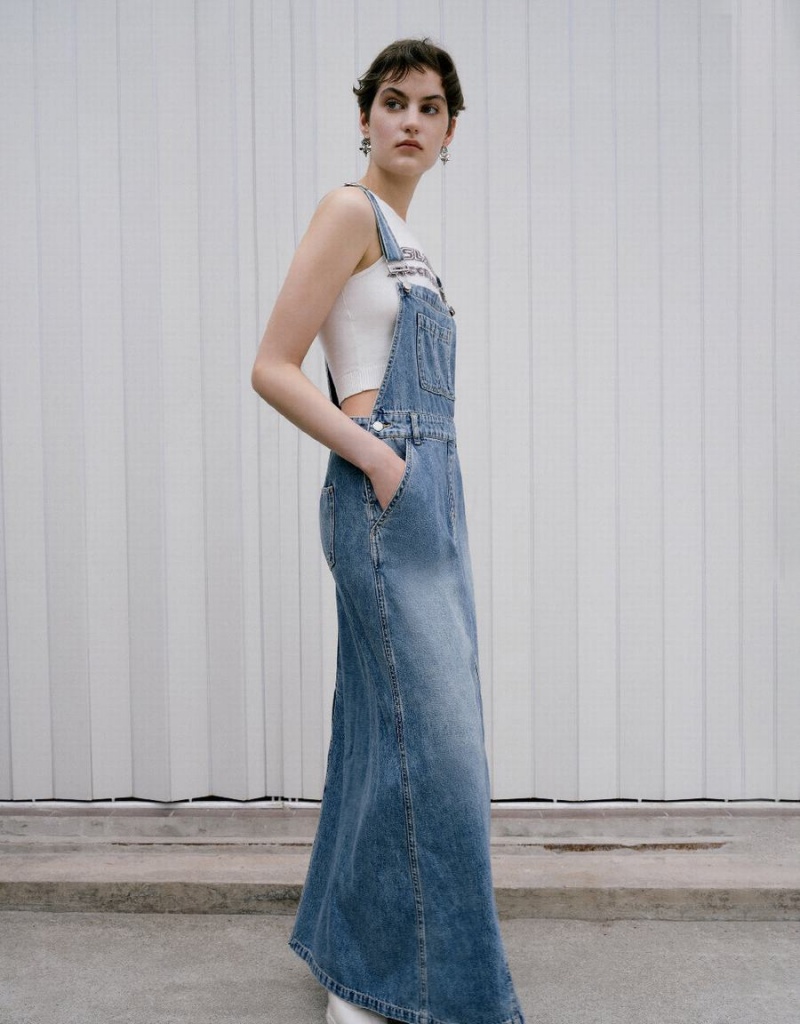 Peignoir Urban Revivo Denim Pinafore Femme Bleu | RHC7494SX
