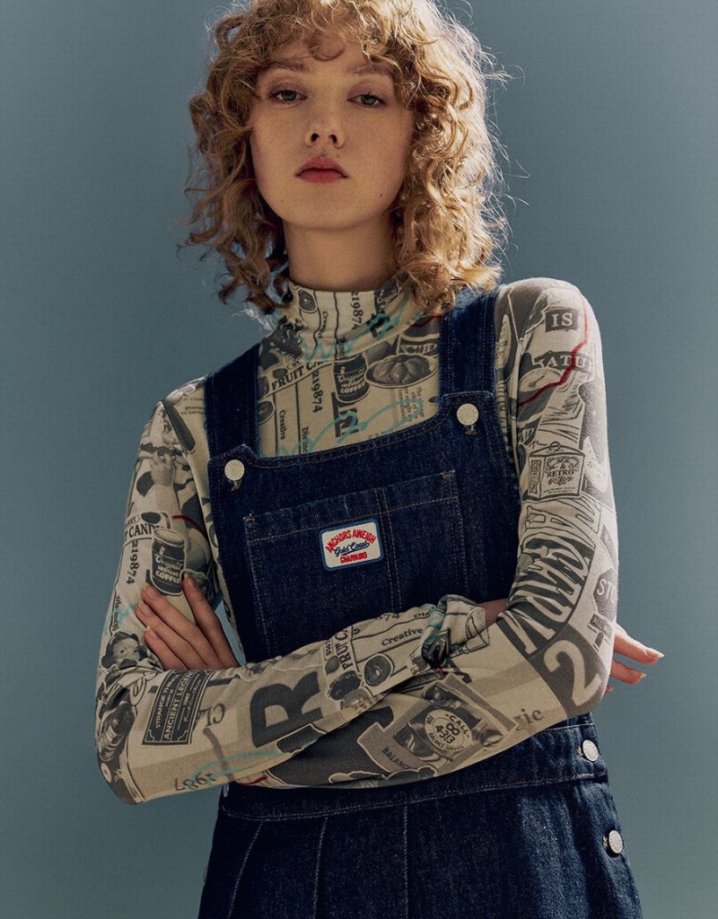 Peignoir Urban Revivo Denim Pinafore Femme Bleu | QEP112UQ