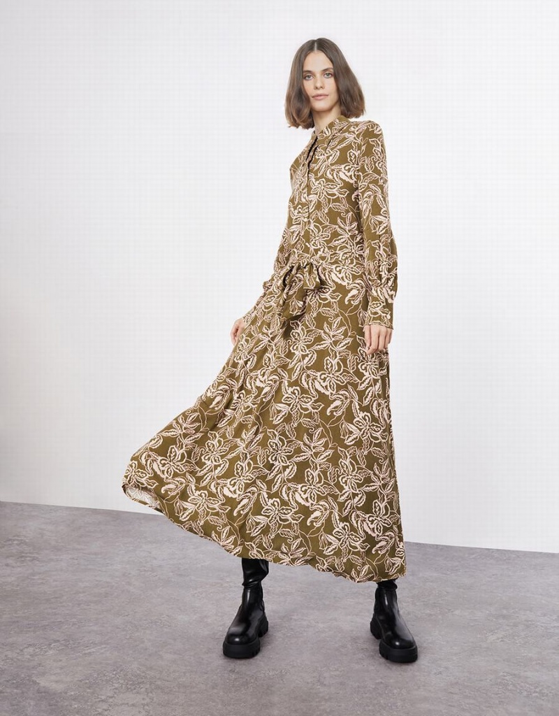 Peignoir Urban Revivo Floral Belted Femme Vert | GYF5039MD