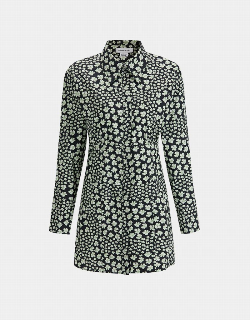 Peignoir Urban Revivo Floral Print Button Up Femme Vert | NDU4512LB