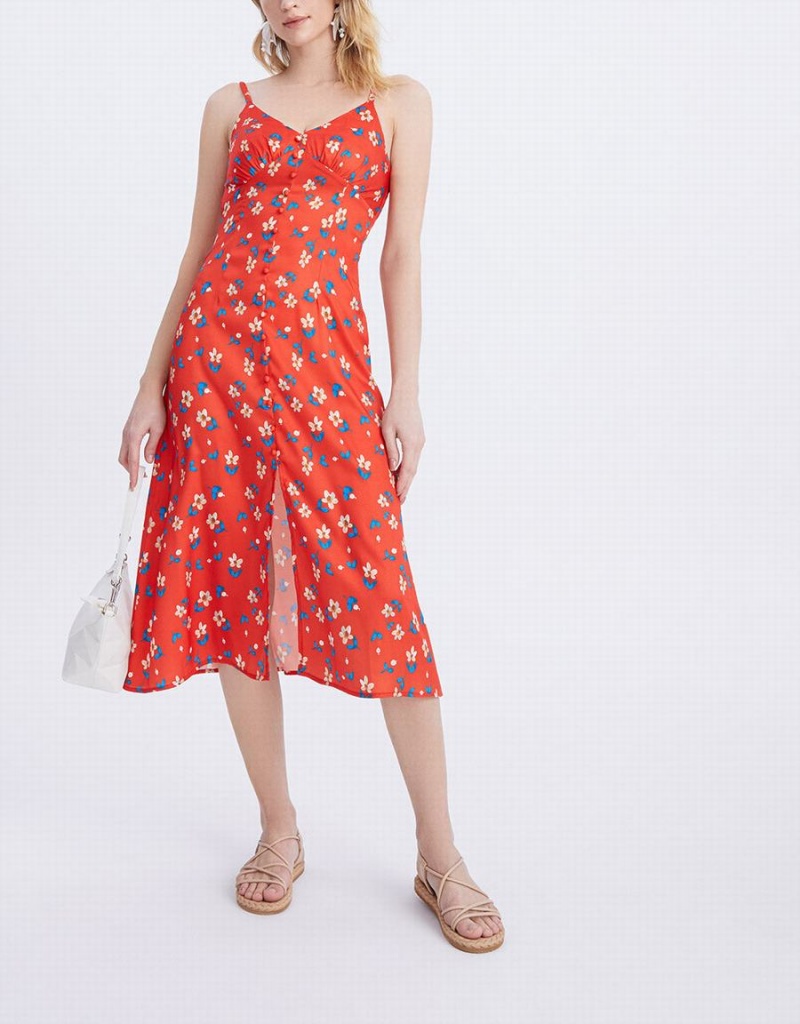 Peignoir Urban Revivo Floral Print Cami Midi Femme Rouge | QPV2922SP