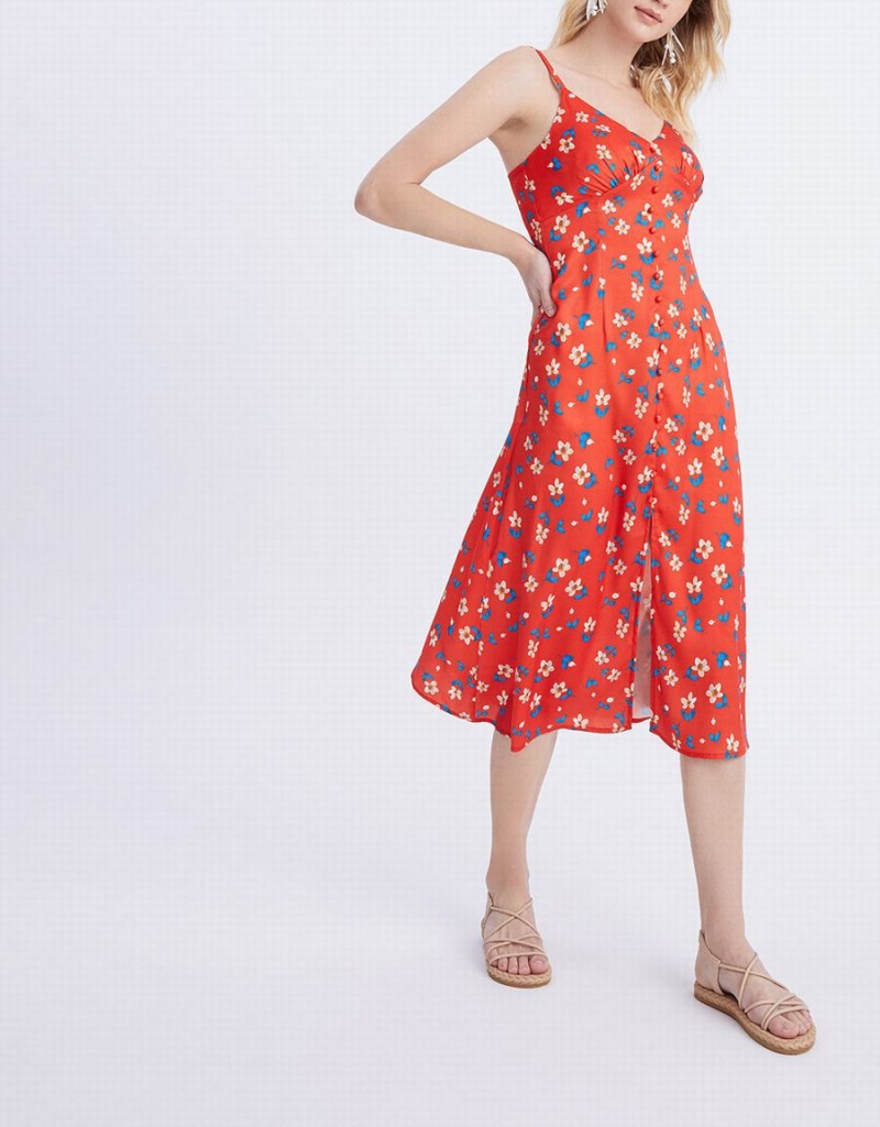 Peignoir Urban Revivo Floral Print Cami Midi Femme Rouge | QPV2922SP