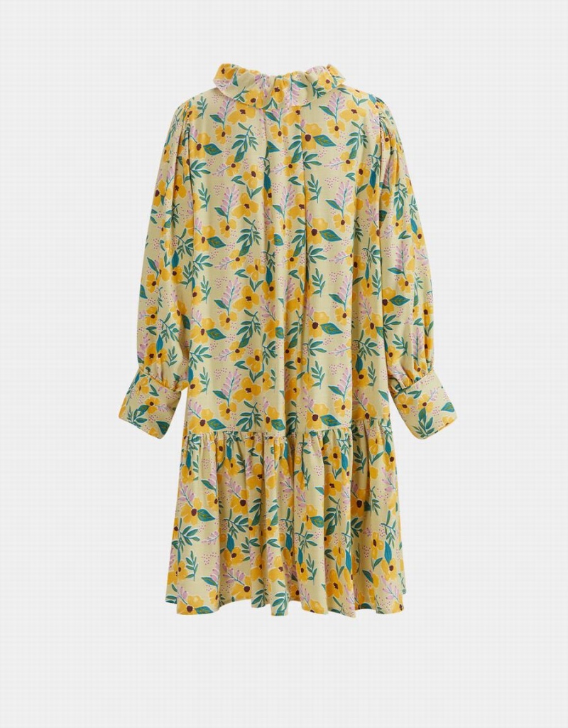 Peignoir Urban Revivo Floral Print Knot Front Ruffle Hem Femme Jaune | QXA7336IS