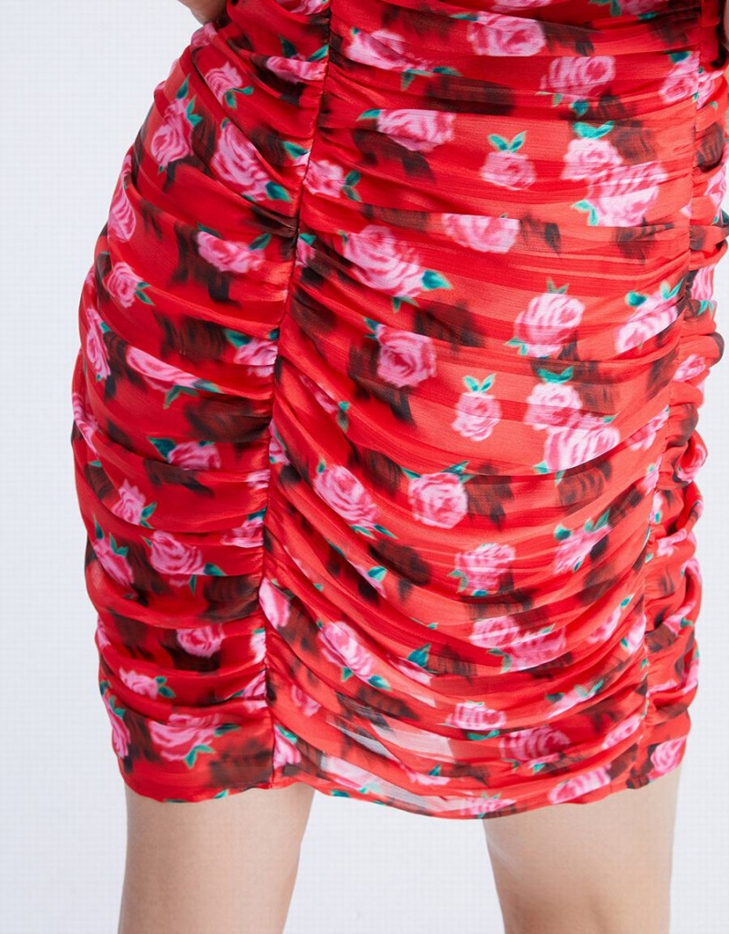 Peignoir Urban Revivo Floral Print Ruched Chiffon Cami Femme Rouge | YWR8649EL