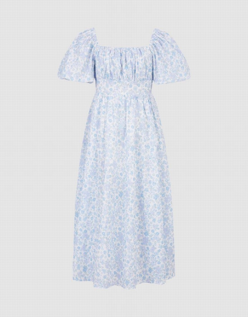 Peignoir Urban Revivo Floral Printed Skater Femme Bleu | FSJ553KC