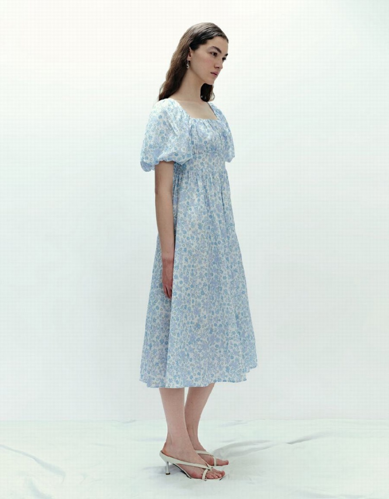 Peignoir Urban Revivo Floral Printed Skater Femme Bleu | FSJ553KC