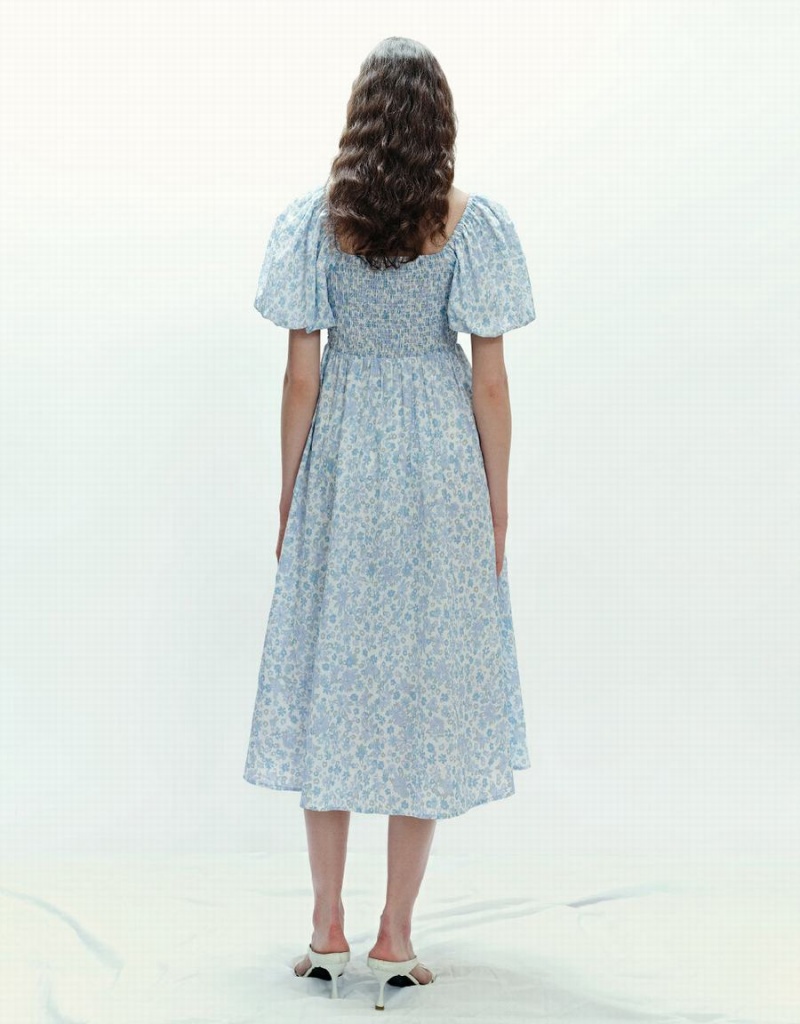 Peignoir Urban Revivo Floral Printed Skater Femme Bleu | FSJ553KC