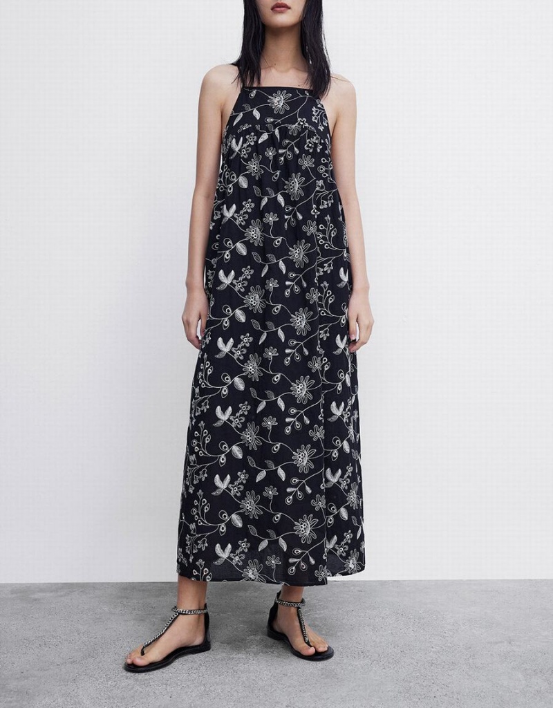 Peignoir Urban Revivo Floral Sans Manches Midi Femme Noir | ERK1448SP