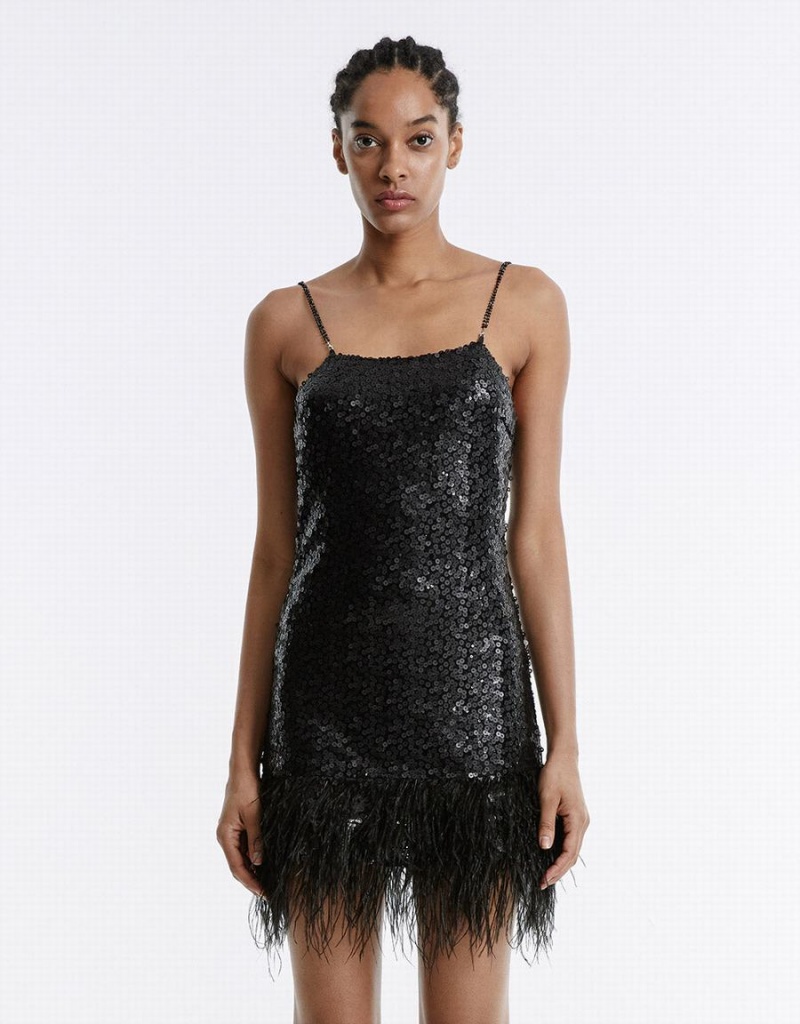 Peignoir Urban Revivo Frayed Hem Lanières With Sequins Femme Noir | YDA8186DT