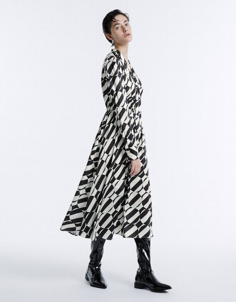 Peignoir Urban Revivo Geometric Print Tie Front Midi Femme Grise | AVJ545EH
