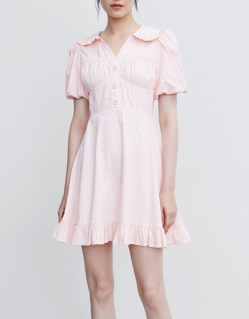 Peignoir Urban Revivo Half Button Ruffle Hem Denim Femme Rose | VAR4945AD