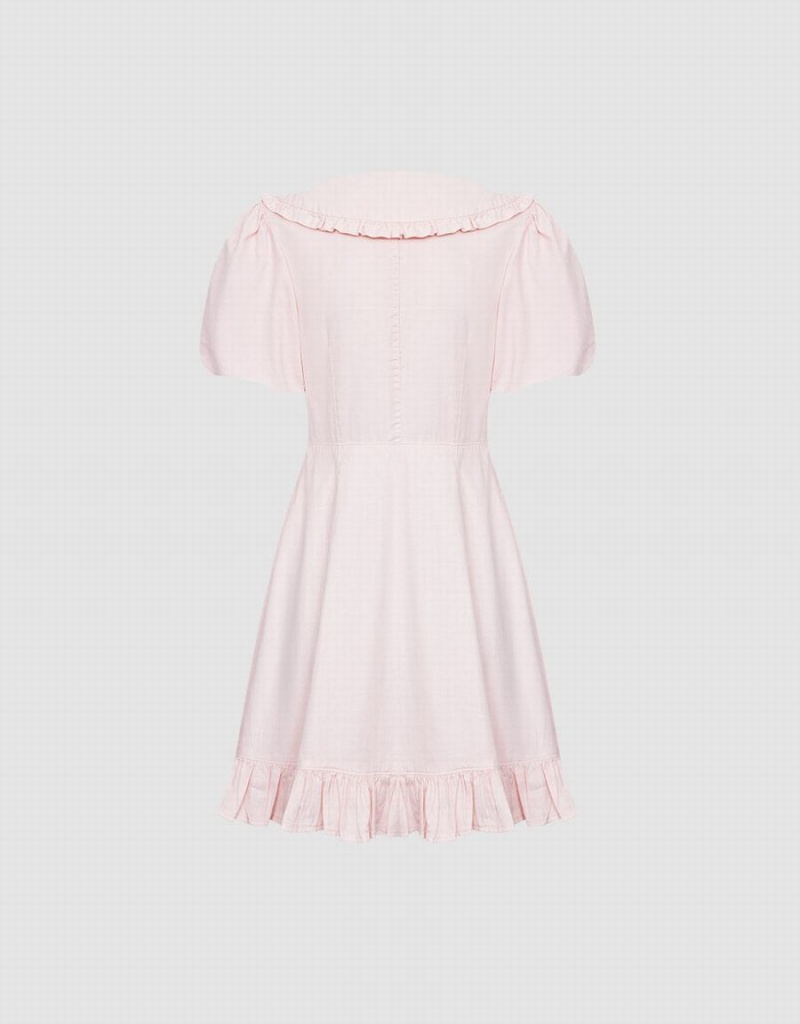 Peignoir Urban Revivo Half Button Ruffle Hem Denim Femme Rose | VAR4945AD