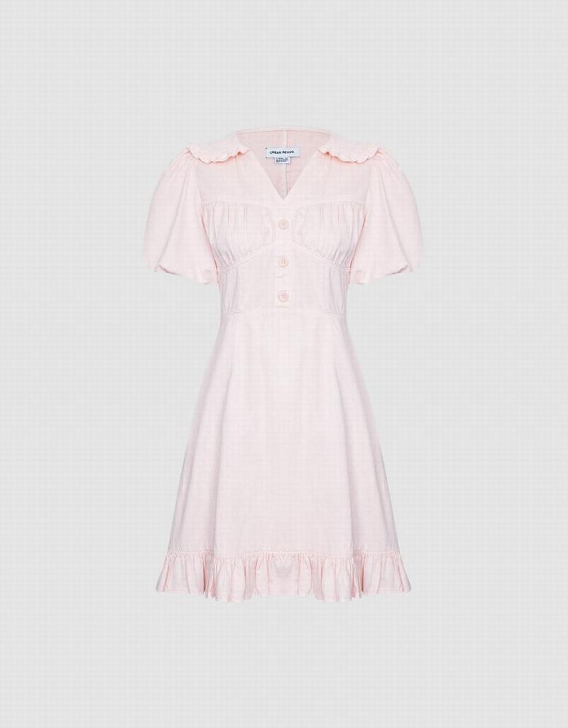 Peignoir Urban Revivo Half Button Ruffle Hem Denim Femme Rose | VAR4945AD
