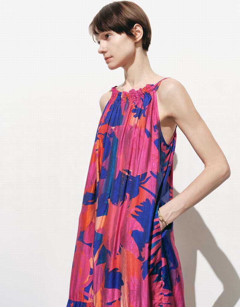 Peignoir Urban Revivo Halter Neck Printed A-Line Femme Rose Bleu | RYT7848SP