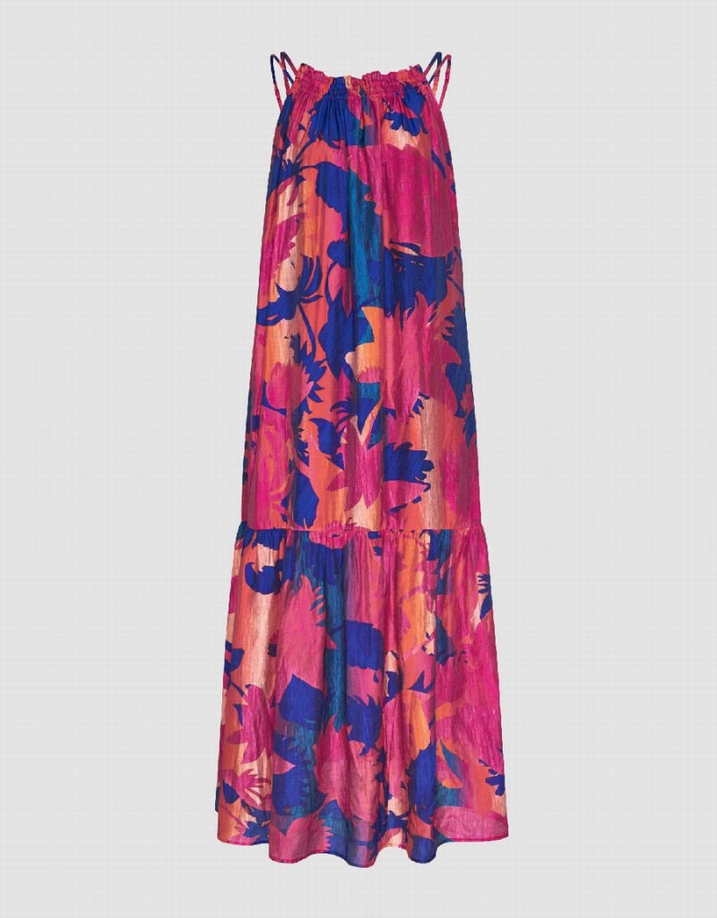 Peignoir Urban Revivo Halter Neck Printed A-Line Femme Rose Bleu | RYT7848SP