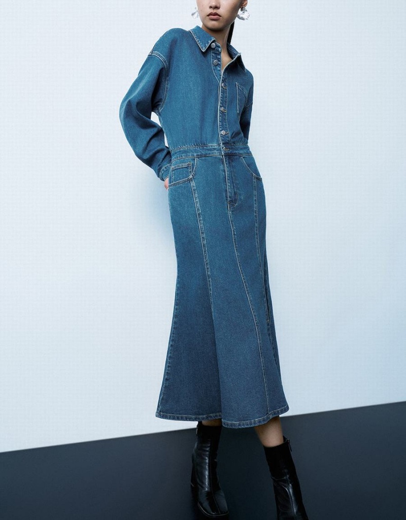 Peignoir Urban Revivo Lapel Denim Femme Bleu | XDH728IC