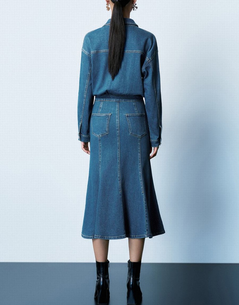 Peignoir Urban Revivo Lapel Denim Femme Bleu | XDH728IC