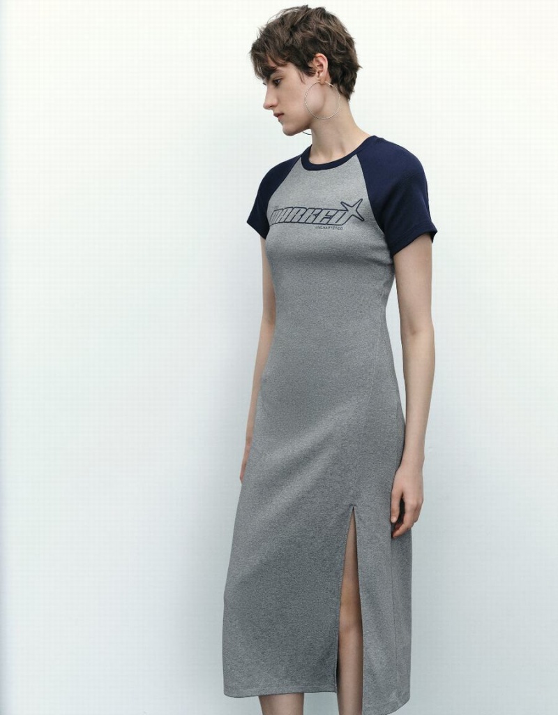 Peignoir Urban Revivo Letter Printed Crew Neck Droit Femme Grise | MVK173EC