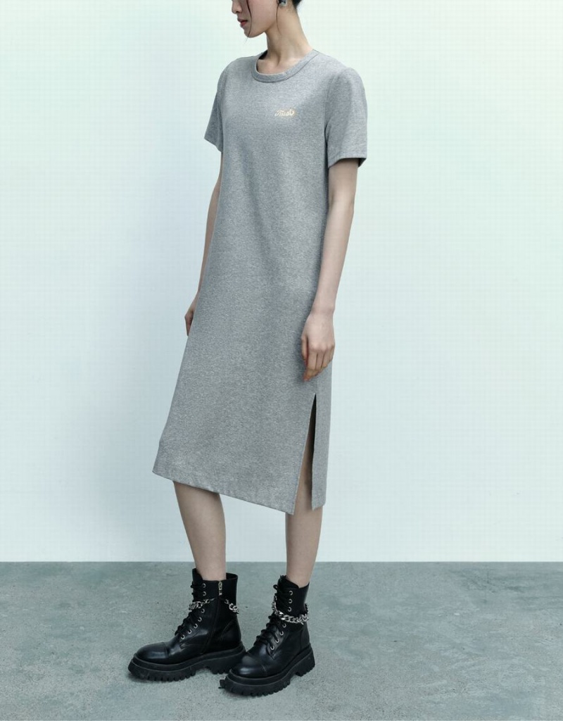 Peignoir Urban Revivo Letter Printed Crew Neck Droit Femme Grise | RJJ5723XL