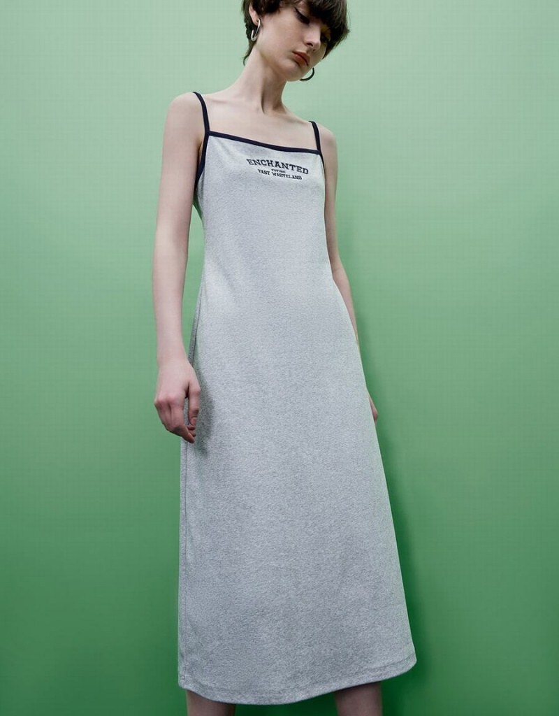 Peignoir Urban Revivo Letter Printed Off-Shoulder Mince Cami Femme Grise | HIP959UI