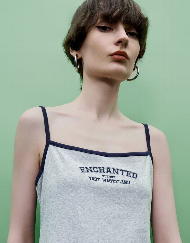 Peignoir Urban Revivo Letter Printed Off-Shoulder Mince Cami Femme Grise | HIP959UI
