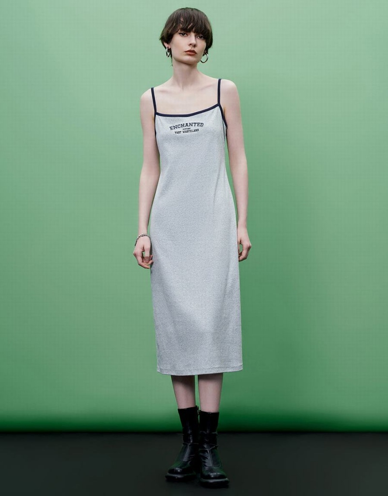 Peignoir Urban Revivo Letter Printed Off-Shoulder Mince Cami Femme Grise | HIP959UI