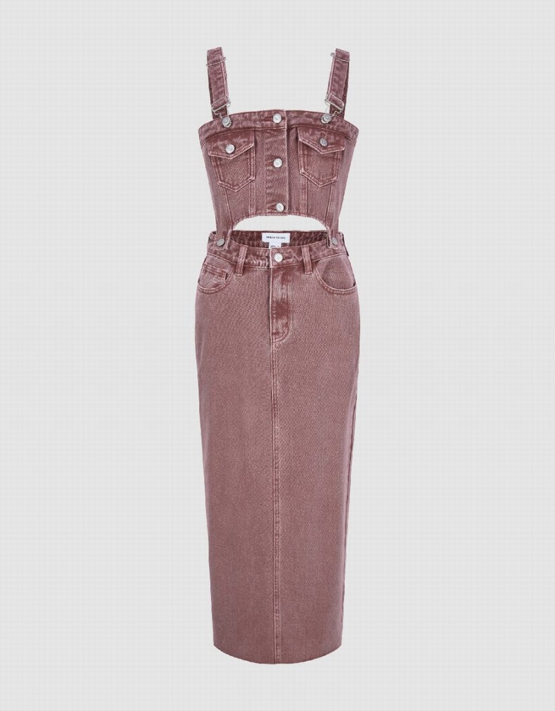Peignoir Urban Revivo Long Denim Pinafore Femme Rose | OTJ9143OV