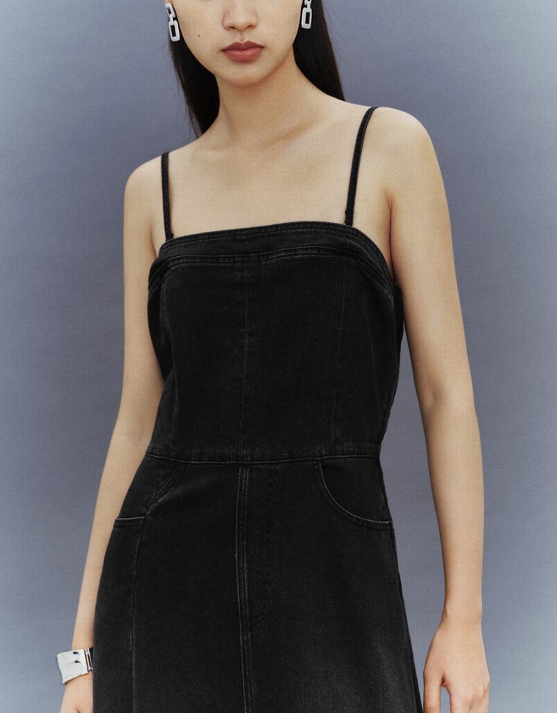 Peignoir Urban Revivo Mince Midi Denim Femme Noir | ZFE1631IC