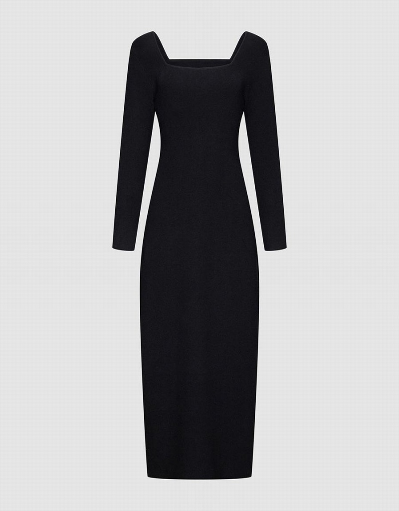 Peignoir Urban Revivo Mince U Neck Tricoté Femme Noir | FDL4140OR