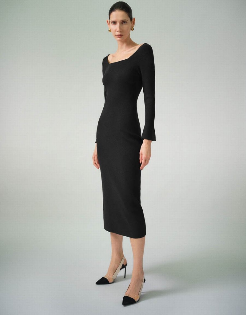 Peignoir Urban Revivo Mince U Neck Tricoté Femme Noir | FDL4140OR